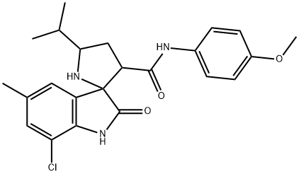 7-chloro-N-(4-methoxyphenyl)-5-methyl-2-oxo-5'-propan-2-ylspiro[1H-indole-3,2'-pyrrolidine]-3'-carboxamide 结构式