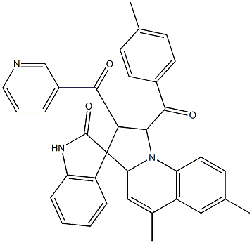 5',7'-dimethyl-1'-(4-methylbenzoyl)-2'-(pyridine-3-carbonyl)spiro[1H-indole-3,3'-2,3a-dihydro-1H-pyrrolo[1,2-a]quinoline]-2-one 结构式