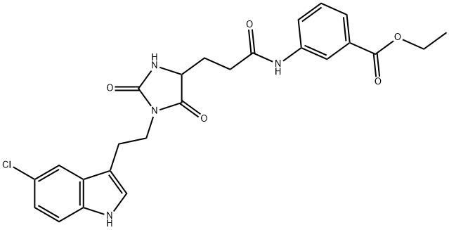 ethyl 3-[3-[1-[2-(5-chloro-1H-indol-3-yl)ethyl]-2,5-dioxoimidazolidin-4-yl]propanoylamino]benzoate 结构式