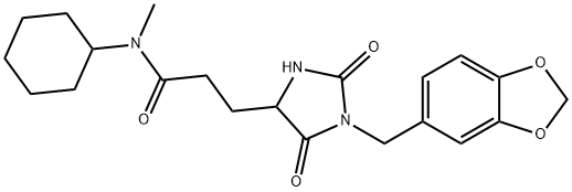 3-[1-(1,3-benzodioxol-5-ylmethyl)-2,5-dioxoimidazolidin-4-yl]-N-cyclohexyl-N-methylpropanamide 结构式