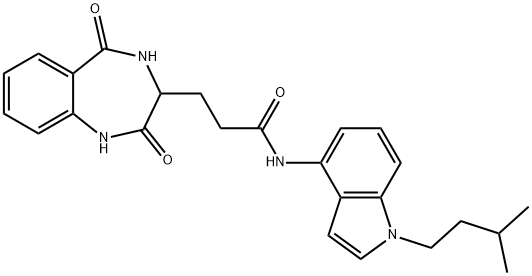 3-(2,5-dioxo-3,4-dihydro-1H-1,4-benzodiazepin-3-yl)-N-[1-(3-methylbutyl)indol-4-yl]propanamide 结构式