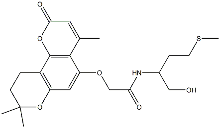 N-(1-hydroxy-4-methylsulfanylbutan-2-yl)-2-[(4,8,8-trimethyl-2-oxo-9,10-dihydropyrano[2,3-h]chromen-5-yl)oxy]acetamide 结构式