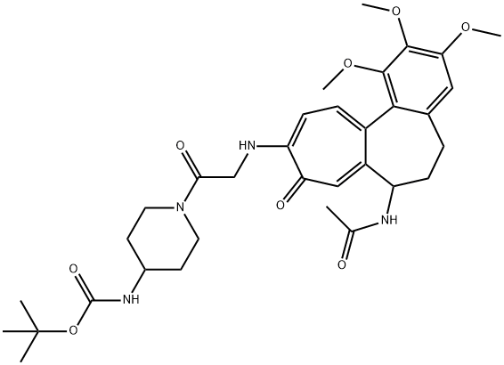 tert-butyl N-[1-[2-[(7-acetamido-1,2,3-trimethoxy-9-oxo-6,7-dihydro-5H-benzo[a]heptalen-10-yl)amino]acetyl]piperidin-4-yl]carbamate 结构式