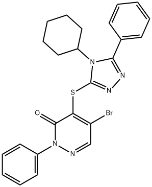 5-bromo-4-[(4-cyclohexyl-5-phenyl-1,2,4-triazol-3-yl)sulfanyl]-2-phenylpyridazin-3-one 结构式