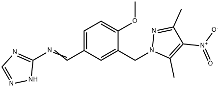 (E)-1-[3-[(3,5-dimethyl-4-nitropyrazol-1-yl)methyl]-4-methoxyphenyl]-N-(1H-1,2,4-triazol-5-yl)methanimine 结构式