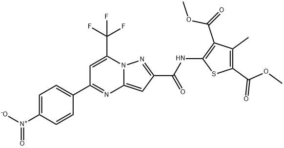 dimethyl 3-methyl-5-[[5-(4-nitrophenyl)-7-(trifluoromethyl)pyrazolo[1,5-a]pyrimidine-2-carbonyl]amino]thiophene-2,4-dicarboxylate 结构式