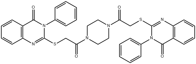 2-[2-oxo-2-[4-[2-(4-oxo-3-phenylquinazolin-2-yl)sulfanylacetyl]piperazin-1-yl]ethyl]sulfanyl-3-phenylquinazolin-4-one 结构式