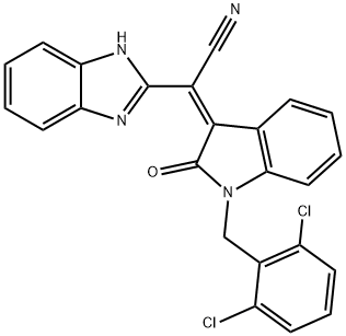 (2Z)-2-(1H-benzimidazol-2-yl)-2-[1-[(2,6-dichlorophenyl)methyl]-2-oxoindol-3-ylidene]acetonitrile 结构式