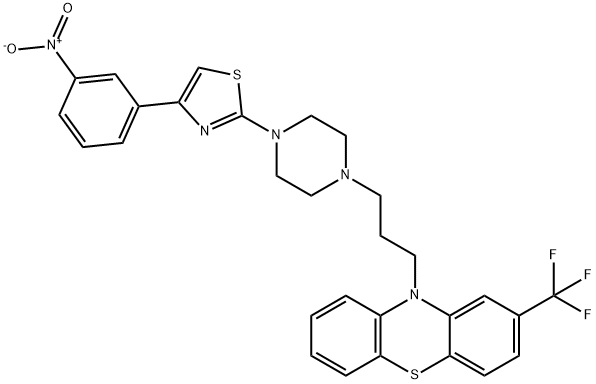 10-[3-[4-[4-(3-nitrophenyl)-1,3-thiazol-2-yl]piperazin-1-yl]propyl]-2-(trifluoromethyl)phenothiazine 结构式