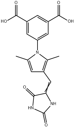 5-[3-[(E)-(2,5-dioxoimidazolidin-4-ylidene)methyl]-2,5-dimethylpyrrol-1-yl]benzene-1,3-dicarboxylic acid 结构式