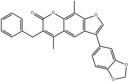 3-(1,3-benzodioxol-5-yl)-6-benzyl-5,9-dimethylfuro[3,2-g]chromen-7-one 结构式