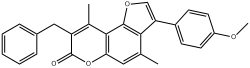 8-benzyl-3-(4-methoxyphenyl)-4,9-dimethylfuro[2,3-f]chromen-7-one 结构式