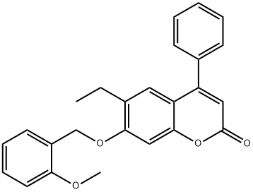 6-ethyl-7-[(2-methoxyphenyl)methoxy]-4-phenylchromen-2-one 结构式