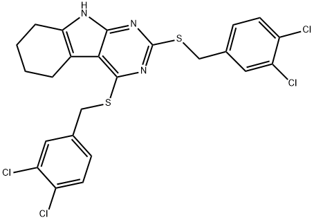 2,4-bis[(3,4-dichlorophenyl)methylsulfanyl]-6,7,8,9-tetrahydro-5H-pyrimido[4,5-b]indole 结构式