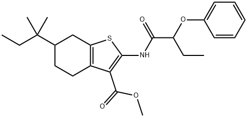 methyl 6-(2-methylbutan-2-yl)-2-(2-phenoxybutanoylamino)-4,5,6,7-tetrahydro-1-benzothiophene-3-carboxylate 结构式