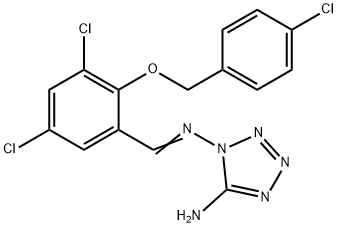 1-[(E)-[3,5-dichloro-2-[(4-chlorophenyl)methoxy]phenyl]methylideneamino]tetrazol-5-amine 结构式