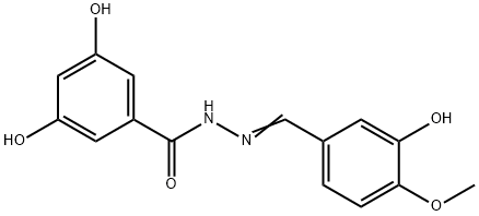 3,5-dihydroxy-N-[(E)-(3-hydroxy-4-methoxyphenyl)methylideneamino]benzamide 结构式