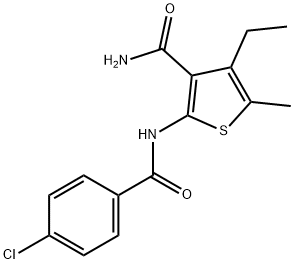 2-[(4-chlorobenzoyl)amino]-4-ethyl-5-methylthiophene-3-carboxamide 结构式