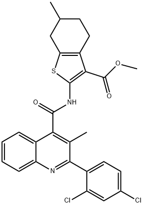 methyl 2-[[2-(2,4-dichlorophenyl)-3-methylquinoline-4-carbonyl]amino]-6-methyl-4,5,6,7-tetrahydro-1-benzothiophene-3-carboxylate 结构式