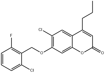 6-chloro-7-[(2-chloro-6-fluorophenyl)methoxy]-4-propylchromen-2-one 结构式