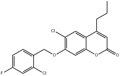 6-chloro-7-[(2-chloro-4-fluorophenyl)methoxy]-4-propylchromen-2-one 结构式