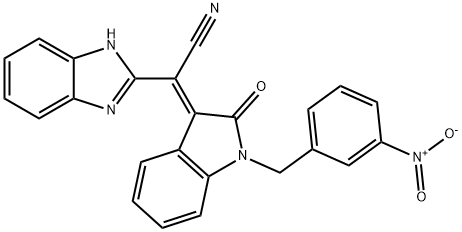 (2E)-2-(1H-benzimidazol-2-yl)-2-[1-[(3-nitrophenyl)methyl]-2-oxoindol-3-ylidene]acetonitrile 结构式