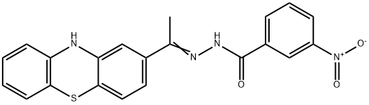 3-nitro-N-[(E)-1-(10H-phenothiazin-2-yl)ethylideneamino]benzamide 结构式