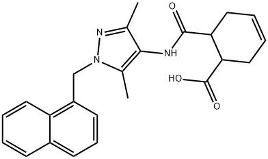 6-[[3,5-dimethyl-1-(naphthalen-1-ylmethyl)pyrazol-4-yl]carbamoyl]cyclohex-3-ene-1-carboxylic acid 结构式