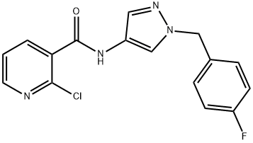 2-chloro-N-[1-[(4-fluorophenyl)methyl]pyrazol-4-yl]pyridine-3-carboxamide 结构式