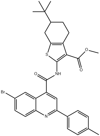 methyl 2-[[6-bromo-2-(4-methylphenyl)quinoline-4-carbonyl]amino]-6-tert-butyl-4,5,6,7-tetrahydro-1-benzothiophene-3-carboxylate 结构式