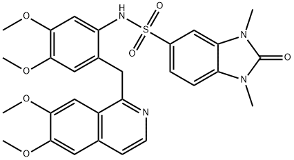 N-[2-[(6,7-dimethoxyisoquinolin-1-yl)methyl]-4,5-dimethoxyphenyl]-1,3-dimethyl-2-oxobenzimidazole-5-sulfonamide 结构式