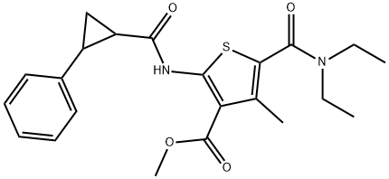 methyl 5-(diethylcarbamoyl)-4-methyl-2-[(2-phenylcyclopropanecarbonyl)amino]thiophene-3-carboxylate 结构式