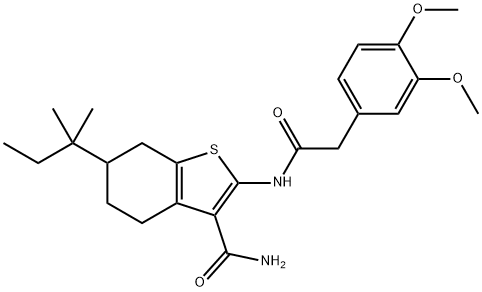 2-[[2-(3,4-dimethoxyphenyl)acetyl]amino]-6-(2-methylbutan-2-yl)-4,5,6,7-tetrahydro-1-benzothiophene-3-carboxamide 结构式