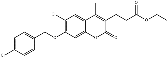 ethyl 3-[6-chloro-7-[(4-chlorophenyl)methoxy]-4-methyl-2-oxochromen-3-yl]propanoate 结构式