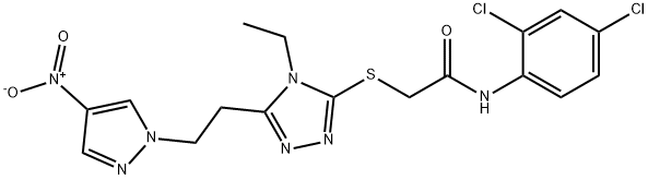 N-(2,4-dichlorophenyl)-2-[[4-ethyl-5-[2-(4-nitropyrazol-1-yl)ethyl]-1,2,4-triazol-3-yl]sulfanyl]acetamide 结构式