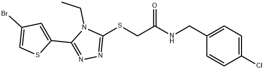 2-[[5-(4-bromothiophen-2-yl)-4-ethyl-1,2,4-triazol-3-yl]sulfanyl]-N-[(4-chlorophenyl)methyl]acetamide 结构式