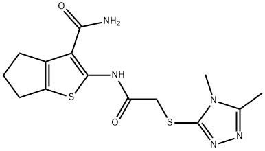 2-[[2-[(4,5-dimethyl-1,2,4-triazol-3-yl)sulfanyl]acetyl]amino]-5,6-dihydro-4H-cyclopenta[b]thiophene-3-carboxamide 结构式