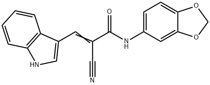 (E)-N-(1,3-benzodioxol-5-yl)-2-cyano-3-(1H-indol-3-yl)prop-2-enamide 结构式