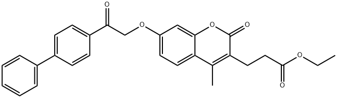 ethyl 3-[4-methyl-2-oxo-7-[2-oxo-2-(4-phenylphenyl)ethoxy]chromen-3-yl]propanoate 结构式