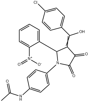 N-[4-[(3E)-3-[(4-chlorophenyl)-hydroxymethylidene]-2-(2-nitrophenyl)-4,5-dioxopyrrolidin-1-yl]phenyl]acetamide 结构式