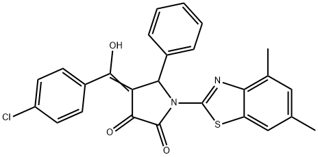 (4E)-4-[(4-chlorophenyl)-hydroxymethylidene]-1-(4,6-dimethyl-1,3-benzothiazol-2-yl)-5-phenylpyrrolidine-2,3-dione 结构式