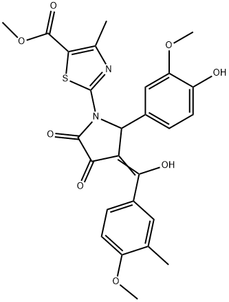 methyl 2-[(3E)-3-[hydroxy-(4-methoxy-3-methylphenyl)methylidene]-2-(4-hydroxy-3-methoxyphenyl)-4,5-dioxopyrrolidin-1-yl]-4-methyl-1,3-thiazole-5-carboxylate 结构式