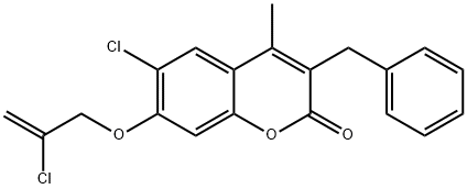 3-benzyl-6-chloro-7-(2-chloroprop-2-enoxy)-4-methylchromen-2-one 结构式