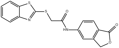 2-(1,3-benzothiazol-2-ylsulfanyl)-N-(1-oxo-3H-2-benzofuran-5-yl)acetamide 结构式