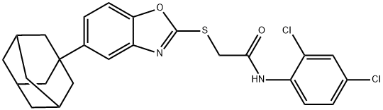 2-[[5-(1-adamantyl)-1,3-benzoxazol-2-yl]sulfanyl]-N-(2,4-dichlorophenyl)acetamide 结构式