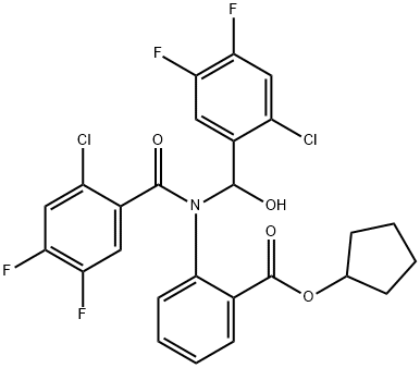 cyclopentyl 2-[(2-chloro-4,5-difluorobenzoyl)-[(2-chloro-4,5-difluorophenyl)-hydroxymethyl]amino]benzoate 结构式