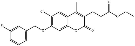ethyl 3-[6-chloro-7-[(3-fluorophenyl)methoxy]-4-methyl-2-oxochromen-3-yl]propanoate 结构式