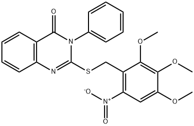 3-phenyl-2-[(2,3,4-trimethoxy-6-nitrophenyl)methylsulfanyl]quinazolin-4-one 结构式