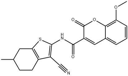 N-(3-cyano-6-methyl-4,5,6,7-tetrahydro-1-benzothiophen-2-yl)-8-methoxy-2-oxochromene-3-carboxamide 结构式