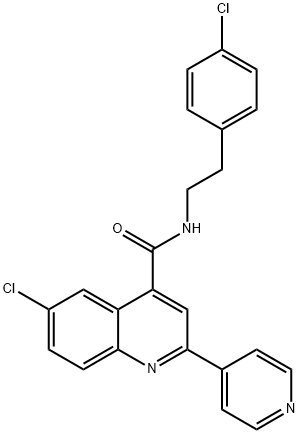 6-chloro-N-[2-(4-chlorophenyl)ethyl]-2-pyridin-4-ylquinoline-4-carboxamide 结构式